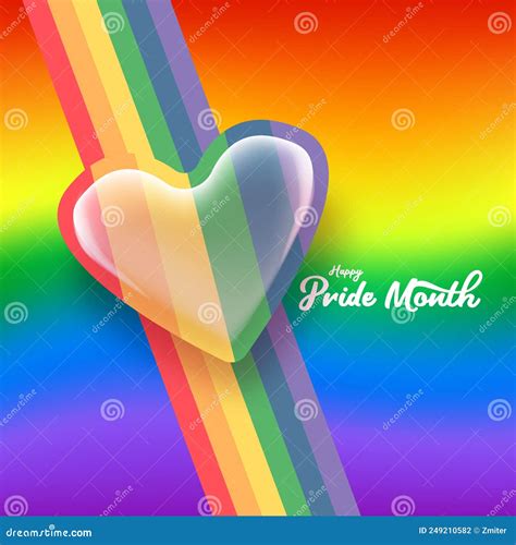 Happy Pride Month Banner With Heart And Pride Color Flag Isolated On