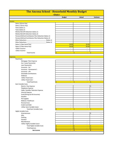 Excel Sheet Template For Monthly Expenses