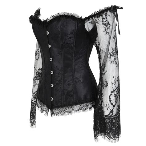 Victorian Vintage Style Corset With Lace Sleeves Black Or White