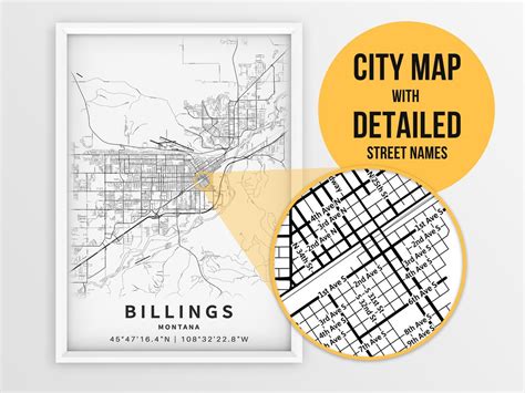 Printable Map of Billings Montana USA City Map With Street - Etsy