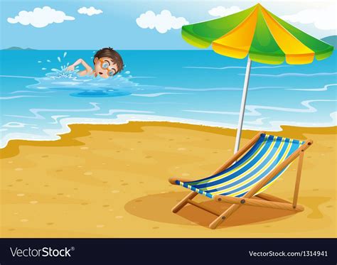 A man swimming at the beach with an umbrella and a bed Clip Art | k13878276 | Beach illustration ...