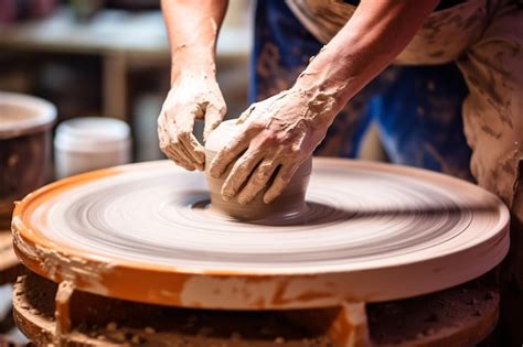 Premium Photo Crafting Pottery On A Lone Wheel Transforming Clay Into