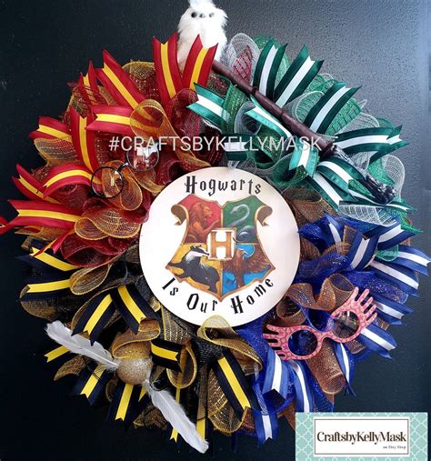 Gryffindor House Wreath In Honor Of Harry Potter Deco Mesh Etsy