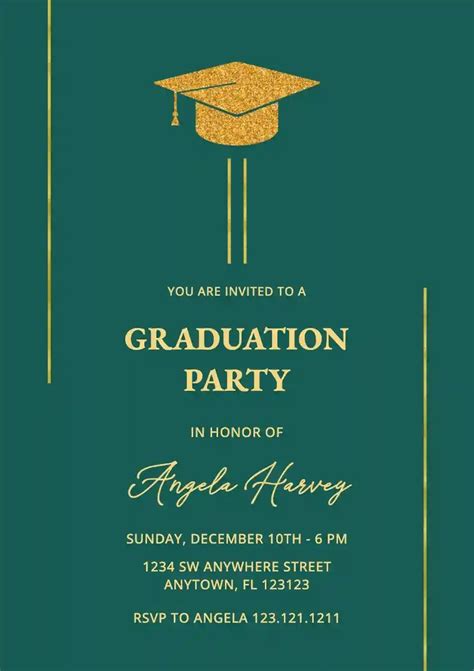An Elegant Graduation Party With Gold Foil On Green Paper