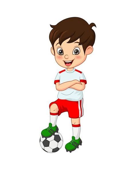 Niño vestido con un uniforme de fútbol con balón de fútbol Vector