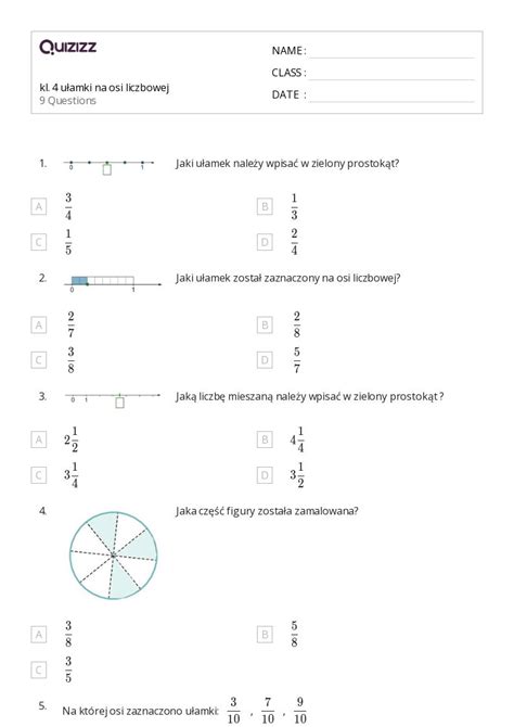 Ponad 50 Ułamki Na Osi Liczbowej Arkuszy W Quizizz Darmowe I Do Druku