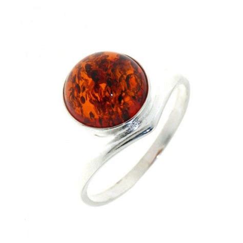 Bague Argent Ambre Pierre Ronde 10mm Ref 33141