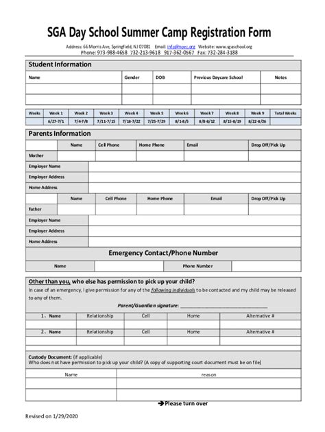 Fillable Online SGA Day School Summer Camp Registration Form Fax Email