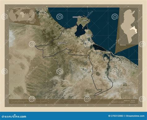 Medenine Tunisia High Res Satellite Labelled Points Of Cities Stock