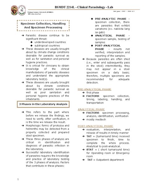 PARA LAB Specimen Collection Handling And Specimen Processing