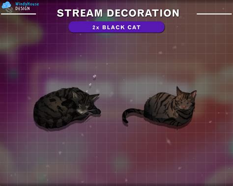 2x Animated Cute Cat Stream Decoration Black Cat Twitch Overlay