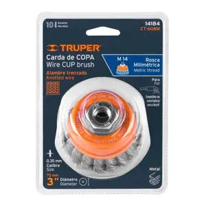 14184 CT 608M TRUPER Carda Copa 3 Alambre Trenzado Fino Eje M14 Truper