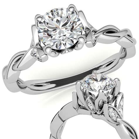 Round Brilliant Floral Twisted Design Moissanite Engagement Ring