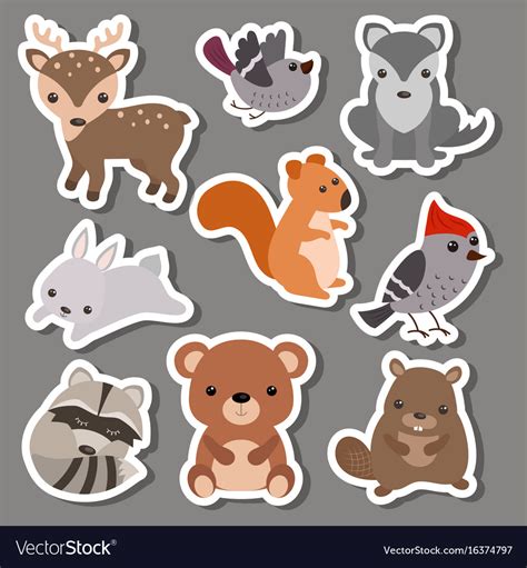 Forest animal stickers Royalty Free Vector Image