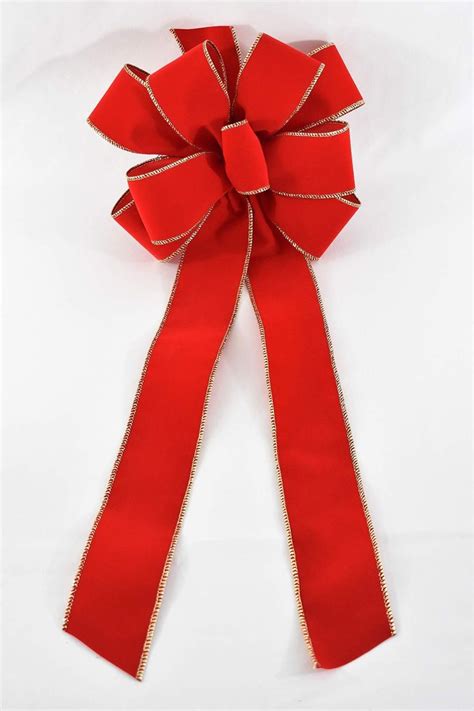 6 Pack Christmas Bows 10 X 26 Handmade With 25 Red Velvet Gold Wired Edge Ribbon Indoor