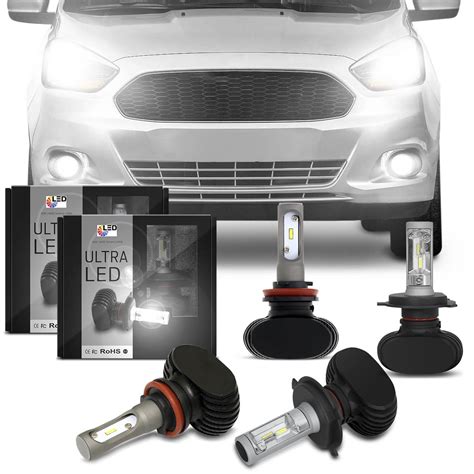 Kit Lâmpadas Ultra LED Ford Ka 2015 2016 2017 Farol Alto Baixo H4 e