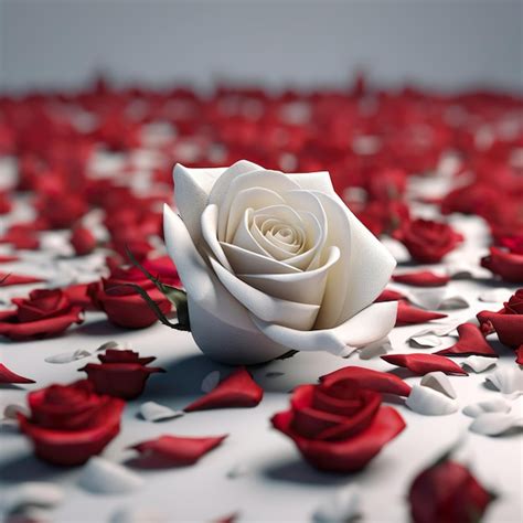 Una Rosa Blanca Se Sienta Entre Muchas Rosas Rojas Foto Premium