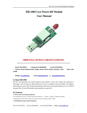 Fillable Online Hr Low Power Rf Module User Manual Hr Low