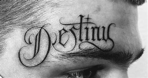 A Man S Neck With The Word Destroy Tattooed On His Side Behind His Ear