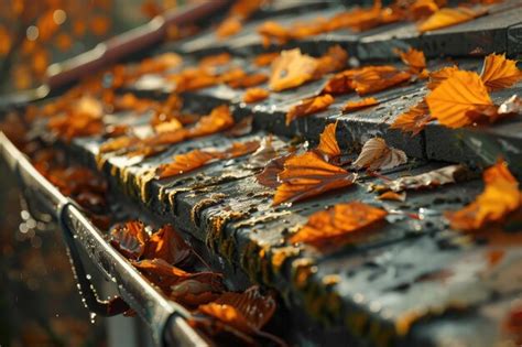 Autumn Leaves Blocking Roof Drainage Premium Ai Generated Image