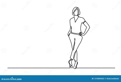 Continuous Line Drawing Of Confident Woman Posing Standing Royalty Free