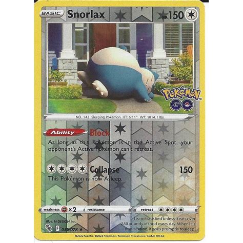 Pokemon Trading Card Game Snorlax Reverse Holo Pokemon Go