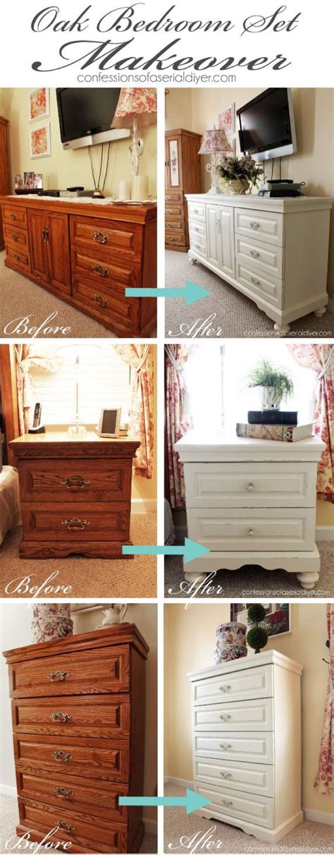 Oak Bedroom Set Painted In Diy Chalk Paint What A Difference Girls