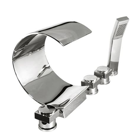 Kokols 3 Handle Deck Mount Waterfall Roman Tub Faucet In Polished