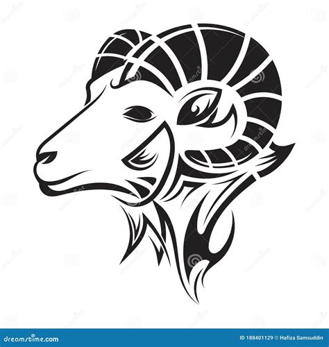 Goat With Horns Tattoo Vector Illustration Decorative Design Stock