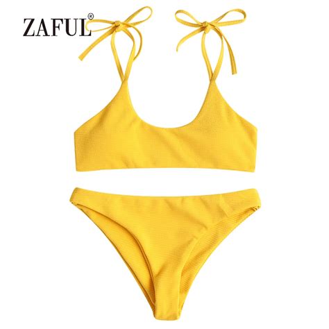 Zaful Bikini 2018 Bralette Swimwear Women Ribbed Tie Swimsuit Padded