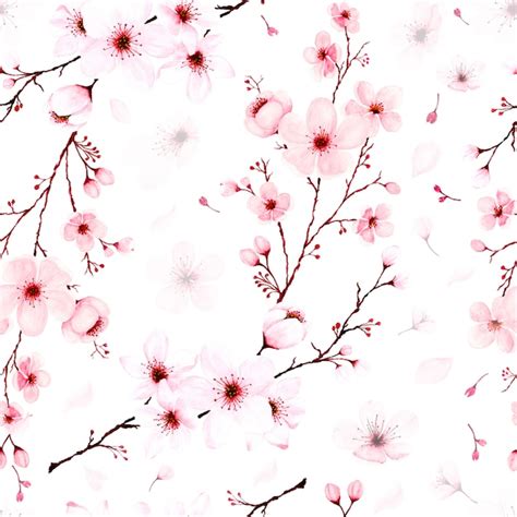 Premium Photo Seamless Pattern With Watercolor Cherry Blossom