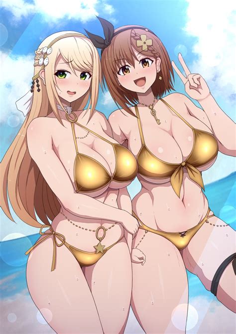 Rule 34 2022 2girls Atelier Series Atelier Ryza Beach Bikini Blonde Hair Blush Breasts Brown