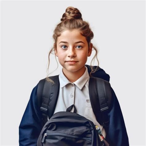 Une Fille Avec Un Sac à Dos Qui Dit école Dessus Photo Premium