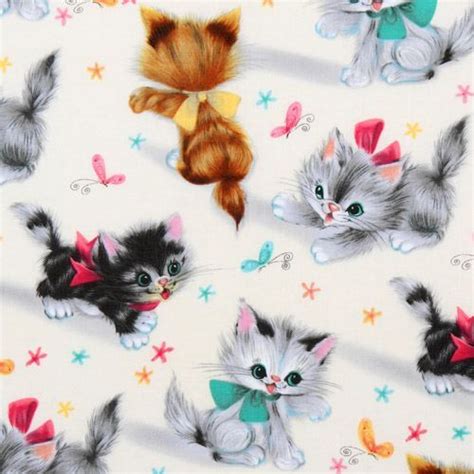 Remnant 46 X 112 Cm Cute Michael Miller Vintage Fabric Kitty