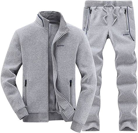 Mens Tracksuit Classic Autumn Winter Warm Up Jogging Workout Suit Gray