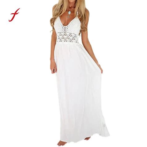 Women Maxi Long Dress Beach Crochet Backless Bohemian Halterneck