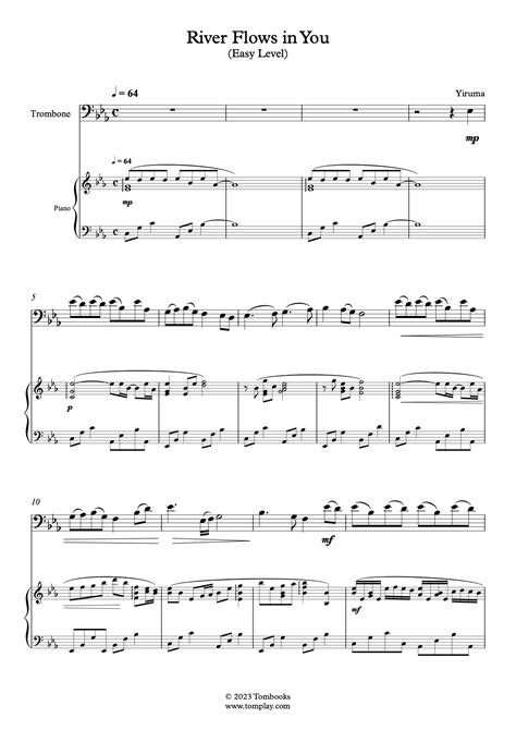 River Flows In You Easy Level Yiruma Trombone Sheet Music