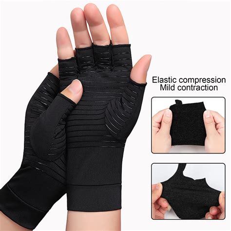 Bobasndm 2 Pairs Copper Arthritis Gloves High Copper Content Infused Non Slip Fingerless