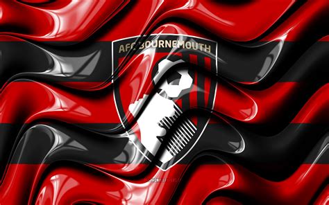 Download Wallpapers Bournemouth Fc Flag 4k Red And Black 3d Waves