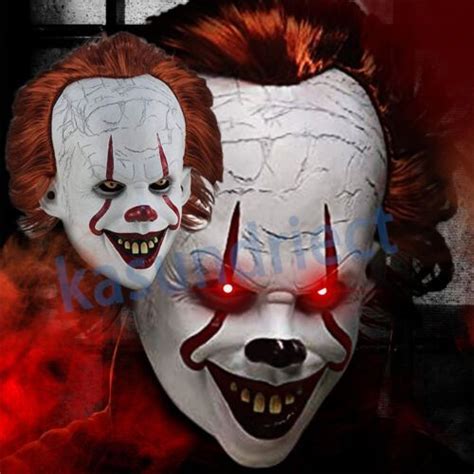 Scary Clown Pennywise It Full Mask Evilred Eyes Horror Cosplay