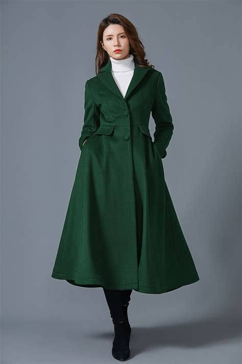 Dark Green Coat Long Wool Coat Winter Coat Ladies Coat Etsy