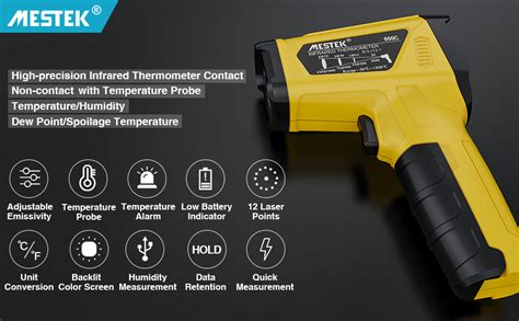 Infrared Thermometer Temperature Gun With K Probe MESTEK Laser Digital