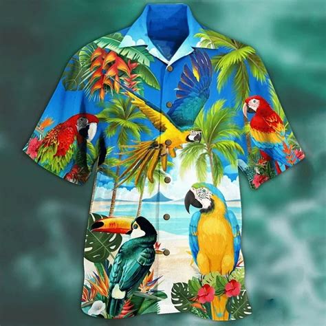 Chemise Hawa Enne Imprim Perroquet 3D Pour Hommes Chemisiers De Plage D