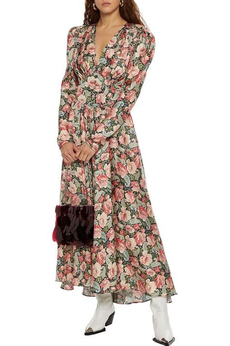 Multicolor Gathered Floral Print Satin Maxi Dress Sale Up To 70 Off