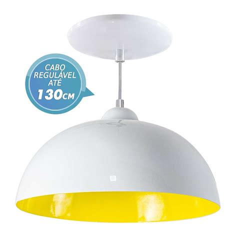 Pendente Meia Lua 30cm em alumínio Branco interior Amarelo ST4007