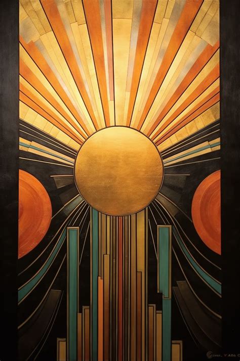 Art Deco Canvas With Gold Sunburst In 2024 Art Deco Paintings Art