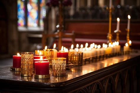 Premium AI Image | Church Altar with Lit Candles