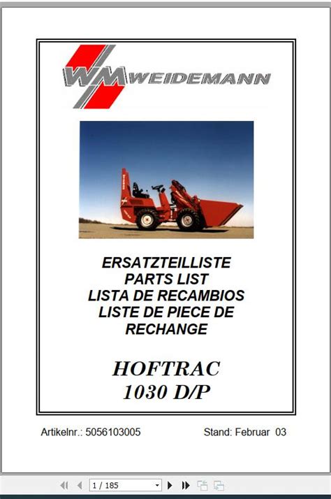 Weidemann Wheel Loader Hoftrac Dm Spare Part List Auto Repair