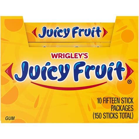 Juicy Fruit Gum Original Bubble Chewing Gum 15 Pieces 10 Pack