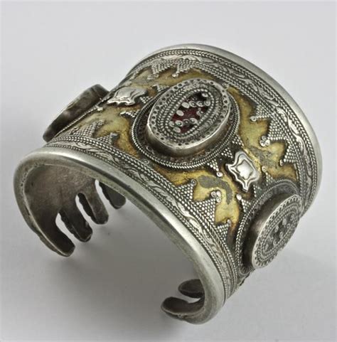 Kazakh Silver And Brass Decorated Bracelet Antique Br022 German Silver Jewelry Antique